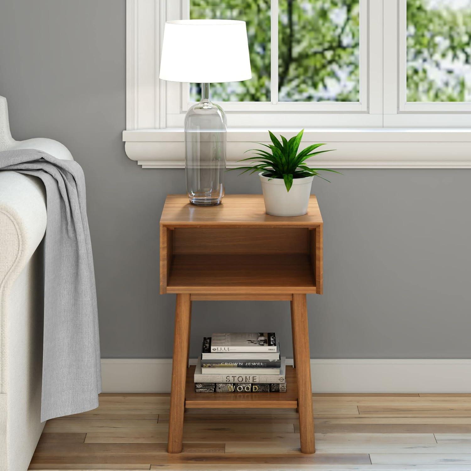 Plank+Beam Nightstand with Cubby Shelf, Wooden Bedside Table, Side Table for Bedroom