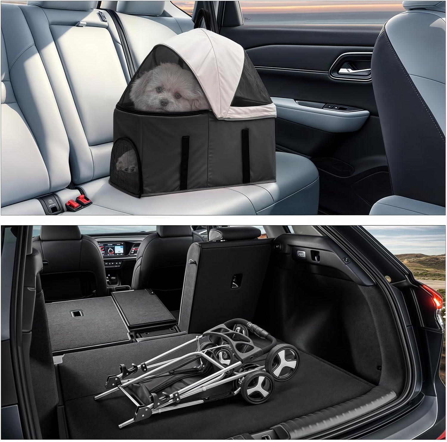 MoNiBloom Folding Pet Stroller, Foldable Dog Jogger Stroller with Detachable Carrier, Basket and Cup Holder