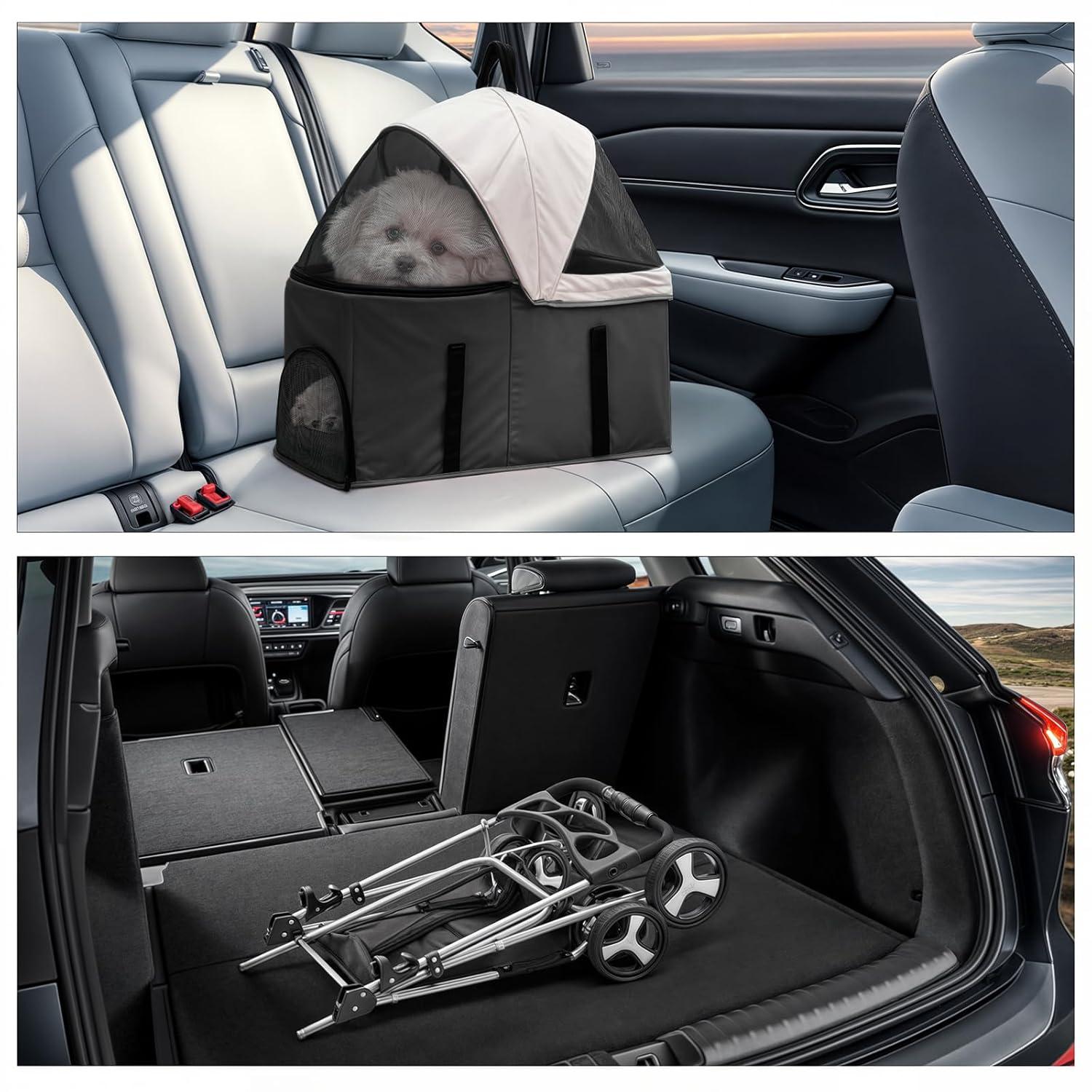 MoNiBloom Folding Pet Stroller, Foldable Dog Jogger Stroller with Detachable Carrier, Basket and Cup Holder