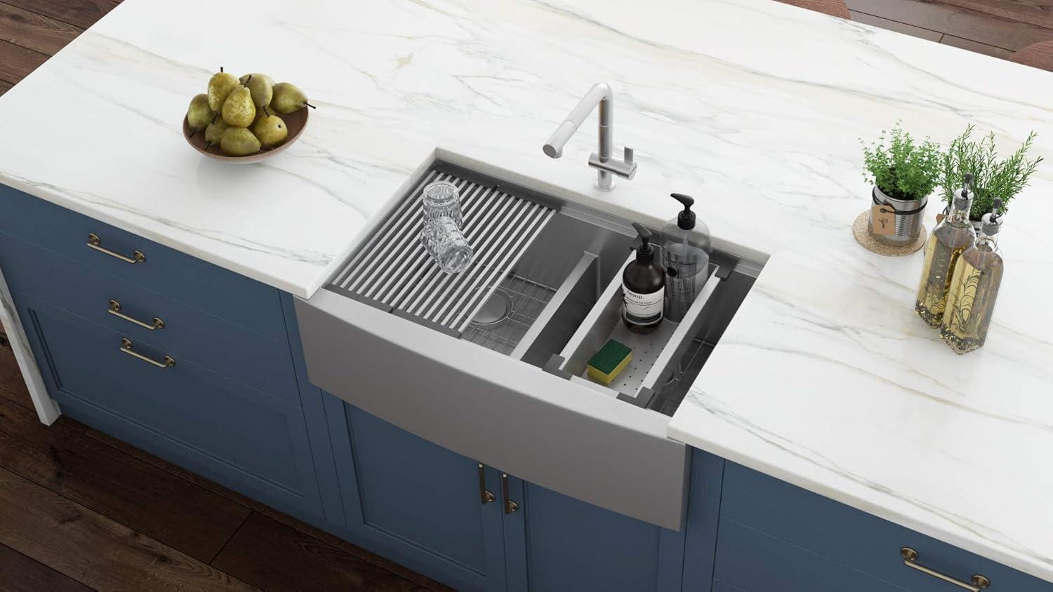 Ruvati RVH9301 Ruvati 36" Apron-front Workstation Low-Divide 50/50 Farmhouse Kitchen Sink Stainless Steel