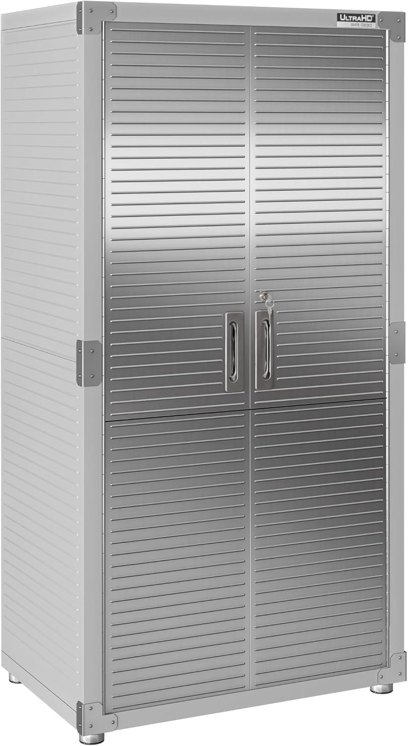 Seville Classics UltraHD Steel 2-Door Lockable Garage Storage Cabinet, 36 x 24 x 72, Granite Gray