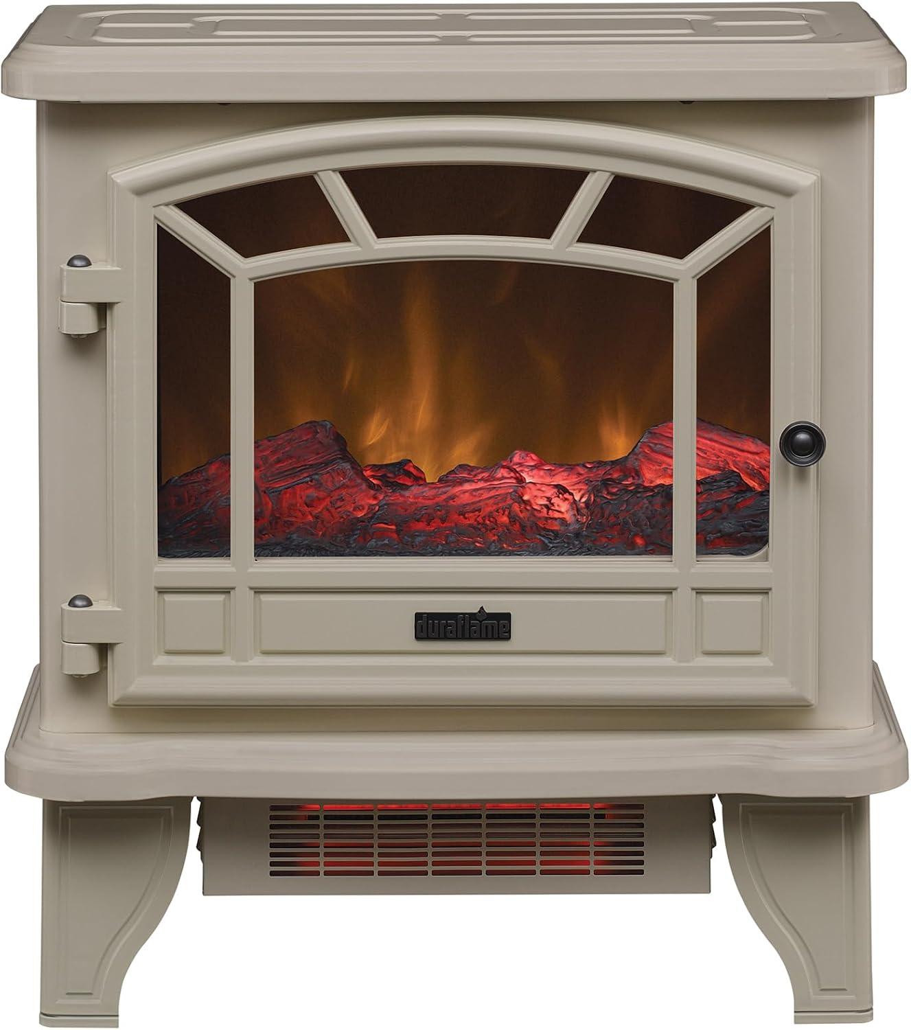 YfulYde Electric Fireplace Stove 1500 Watt Infrared Heater with Flickering Flame Effects - Cream