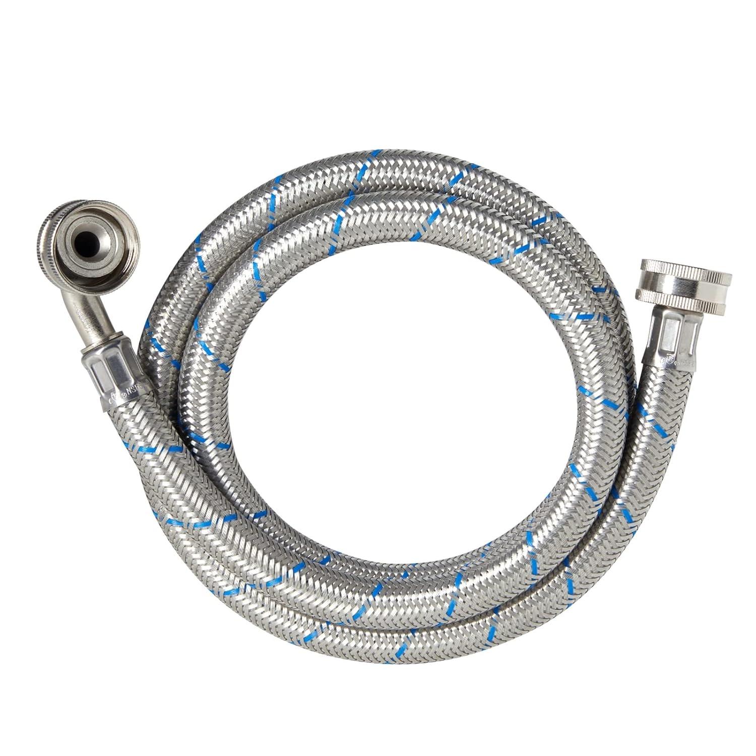 2 Pack Universal Washing Machine Hoses with 90 Degree Elbow Connection, Stainless Steel Rust and Burst Protection (4 Feet)
