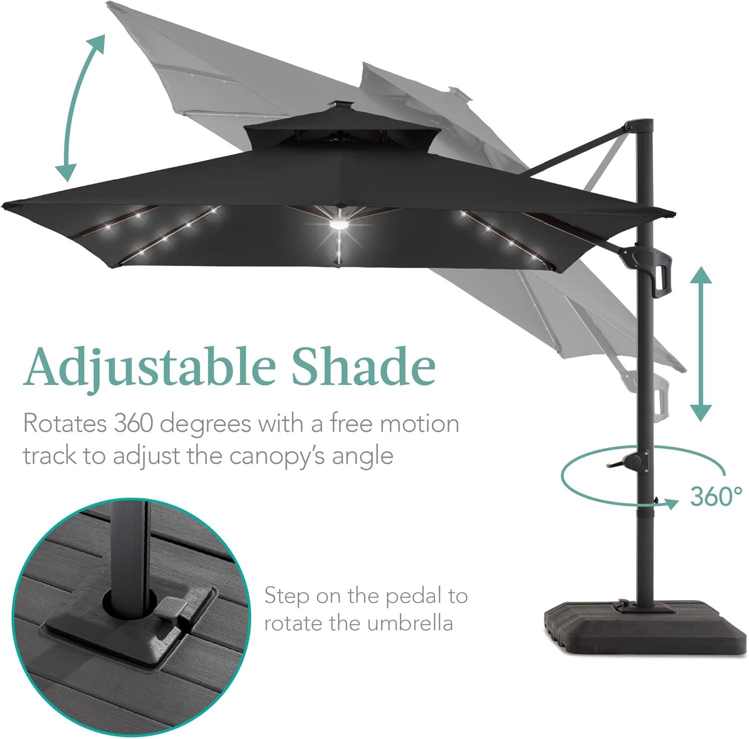 Best Choice Products 10x10ft 2-Tier Square Outdoor Solar LED Cantilever Patio Umbrella w/ Base Included - Gray