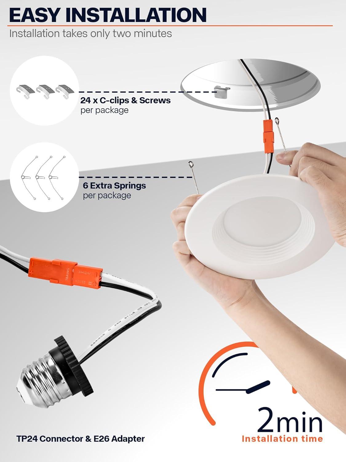 1 Pack 5/6 Inch LED Can Lights Retrofit Recessed Lighting, 5CCT 6 Inch Recessed Lights Selectable 2700K-6000K Dimmable, 12W=75W, 1200LM Downlight with Metal Smooth Trim-ETL and Energy Star Certified