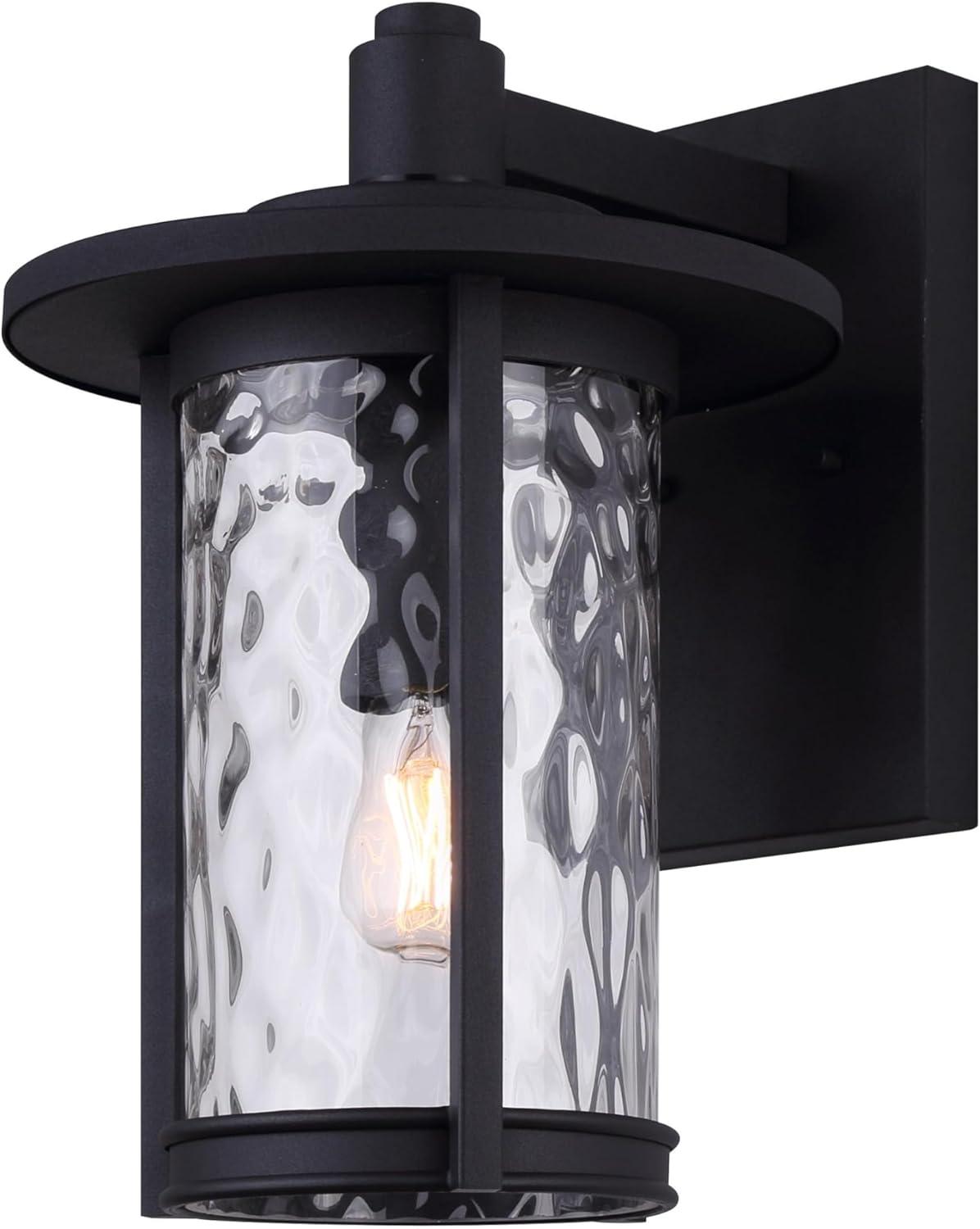 Leon Black Outdoor Wall Sconce with Watermark Glass