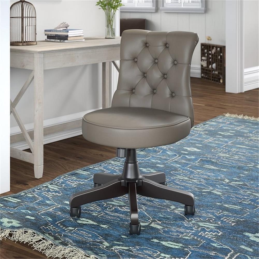 Bush Furniture Key West Mid Back Tufted Office Chair in Washed Gray Leather