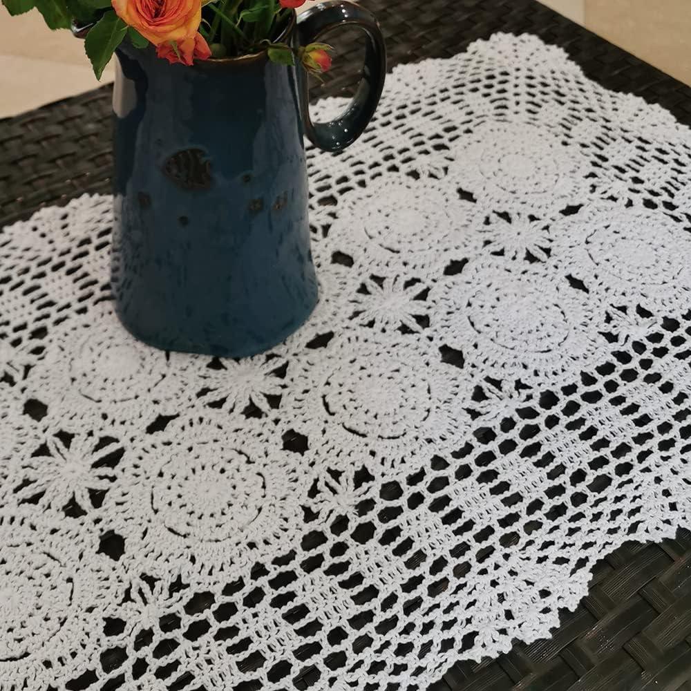 Phantomon Lace Table Runner Rectangular Table Cover Cloth Handmade Crochet Floral Placemats 100% Cotton (Floral Beige, 15x28Inch)