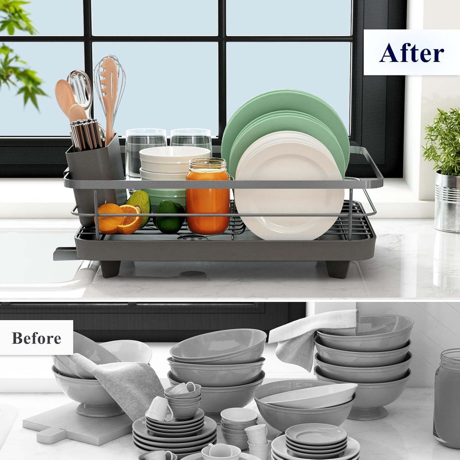 Kitsure Dish Drying Rack with a Cutlery Holder for Kitchen Counter and Sink