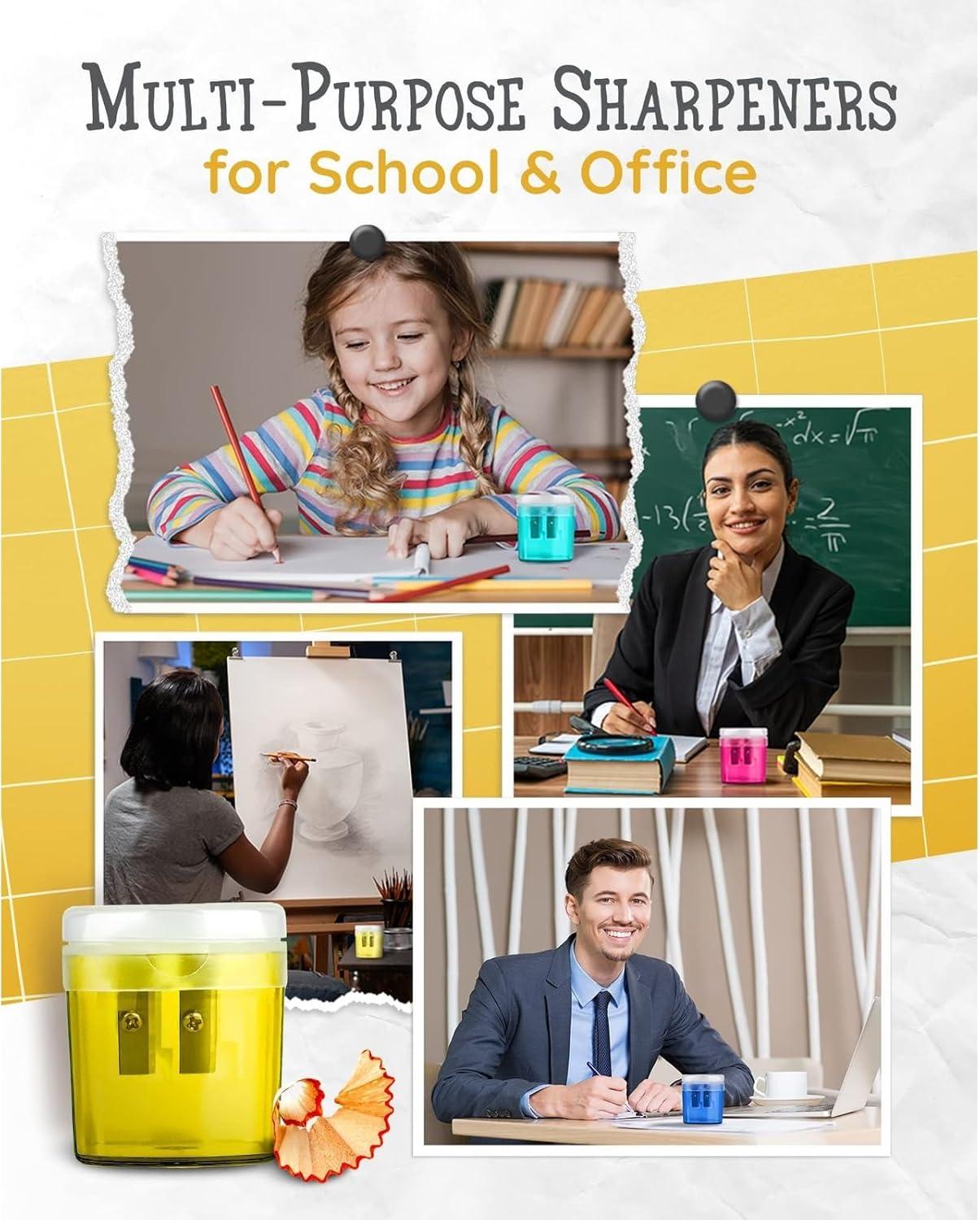 Paper Junkie 100 Pack Pencil Sharpeners - Double Hole Sharpener for Classroom Supplies, Pencil Sharpener for Kids