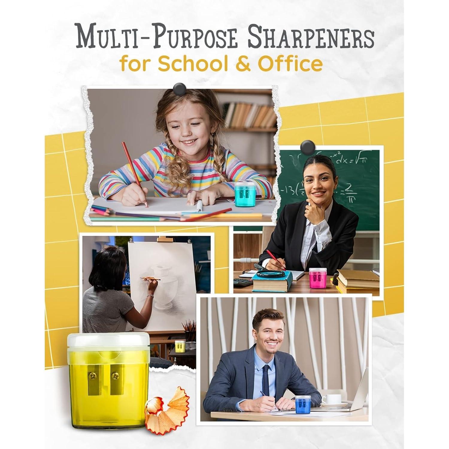 Paper Junkie 100 Pack Pencil Sharpeners - Double Hole Sharpener for Classroom Supplies, Pencil Sharpener for Kids