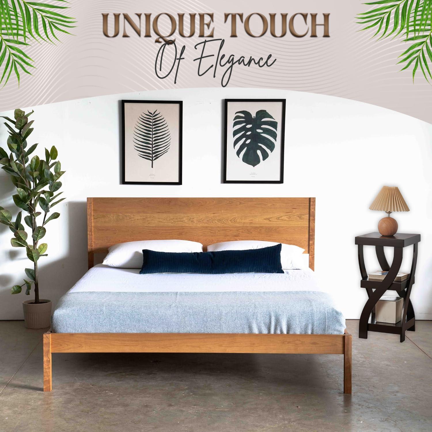 Kings Brand Furniture 3-Tier Wooden End Table with Shelves - Square Nightstand for Bedroom or Bookshelf - Espresso