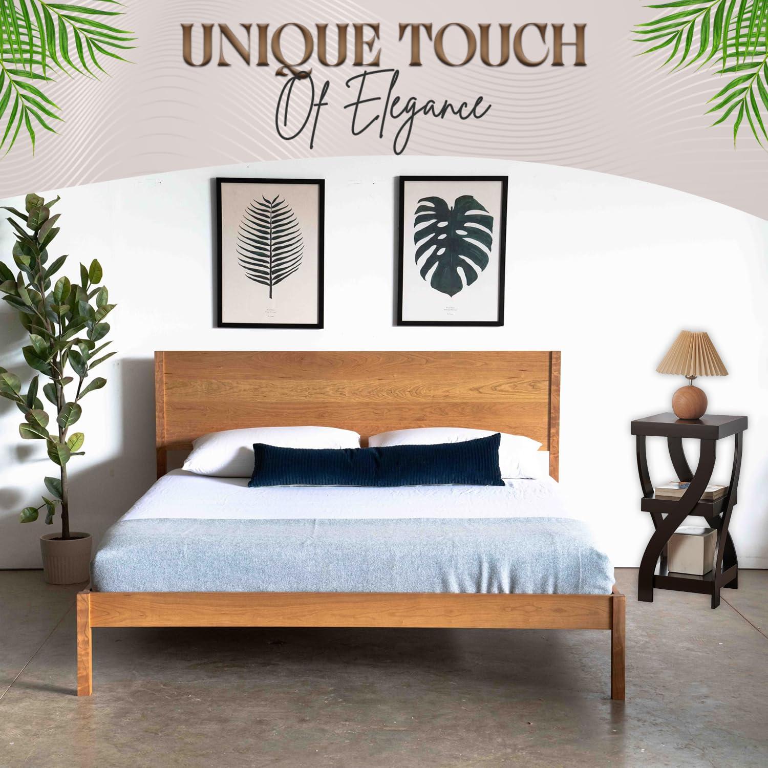 Kings Brand Furniture 3-Tier Wooden End Table with Shelves - Square Nightstand for Bedroom or Bookshelf - Espresso