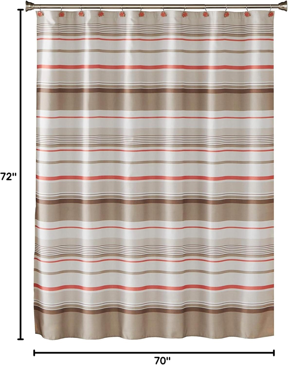 Coral Garden Stripe Shower Curtain Tan - Saturday Knight Ltd.: Polyester Bath Curtain, Buttonhole Top, Machine Washable