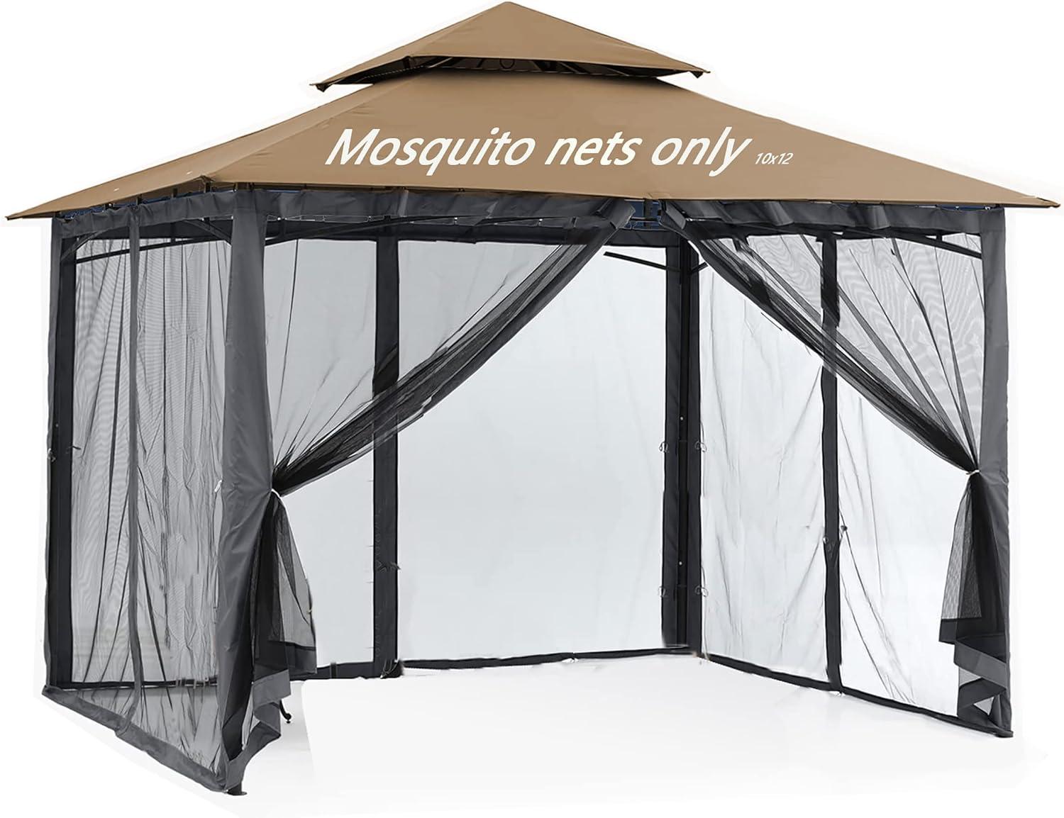 10x12 Gazebo Replacement Mosquito Netting, 4-Panel Sidewall Screen with Zipper Universal Black (10'x12')