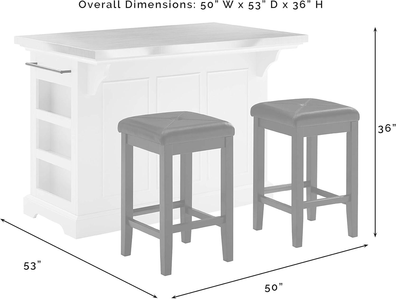 Julia Stainless Steel Top Island with Upholstered Square Stools White/Black - Crosley