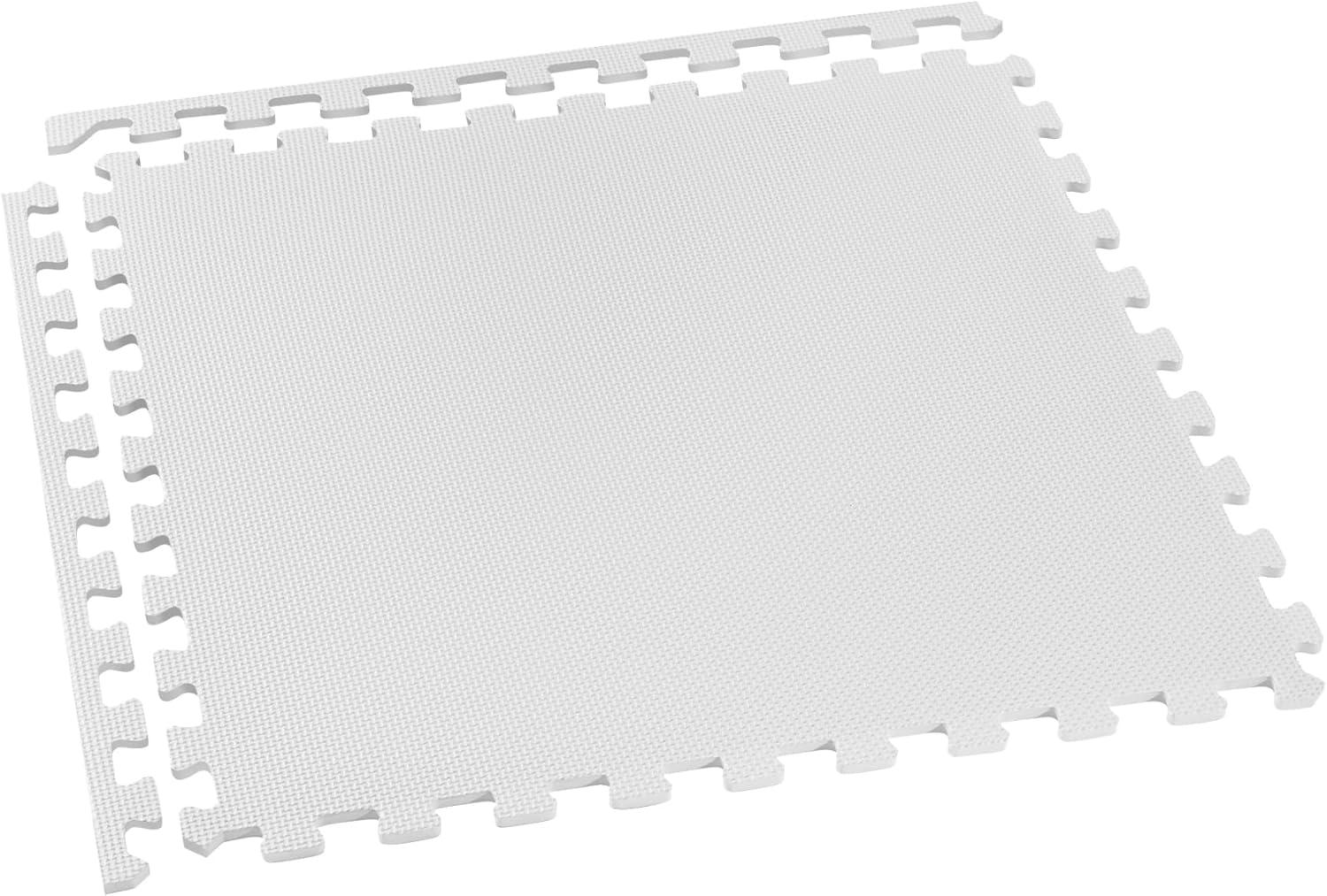 White EVA Foam Interlocking Gym Floor Tiles, 24x24 Inch, 3/8 Inch Thick