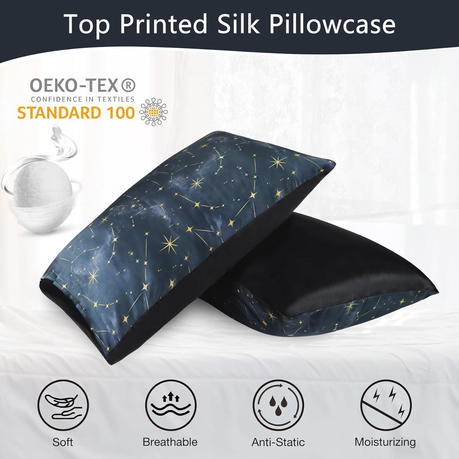 MANSPHIL 22 Momme Silk Paisley Pillowcase, Blue Gray Floral Print, 100% Mulberry Silk Pillow Cases Cover Zipper Closure, Hypoallergenic Beauty Care- Standard Size, 20" x 26"