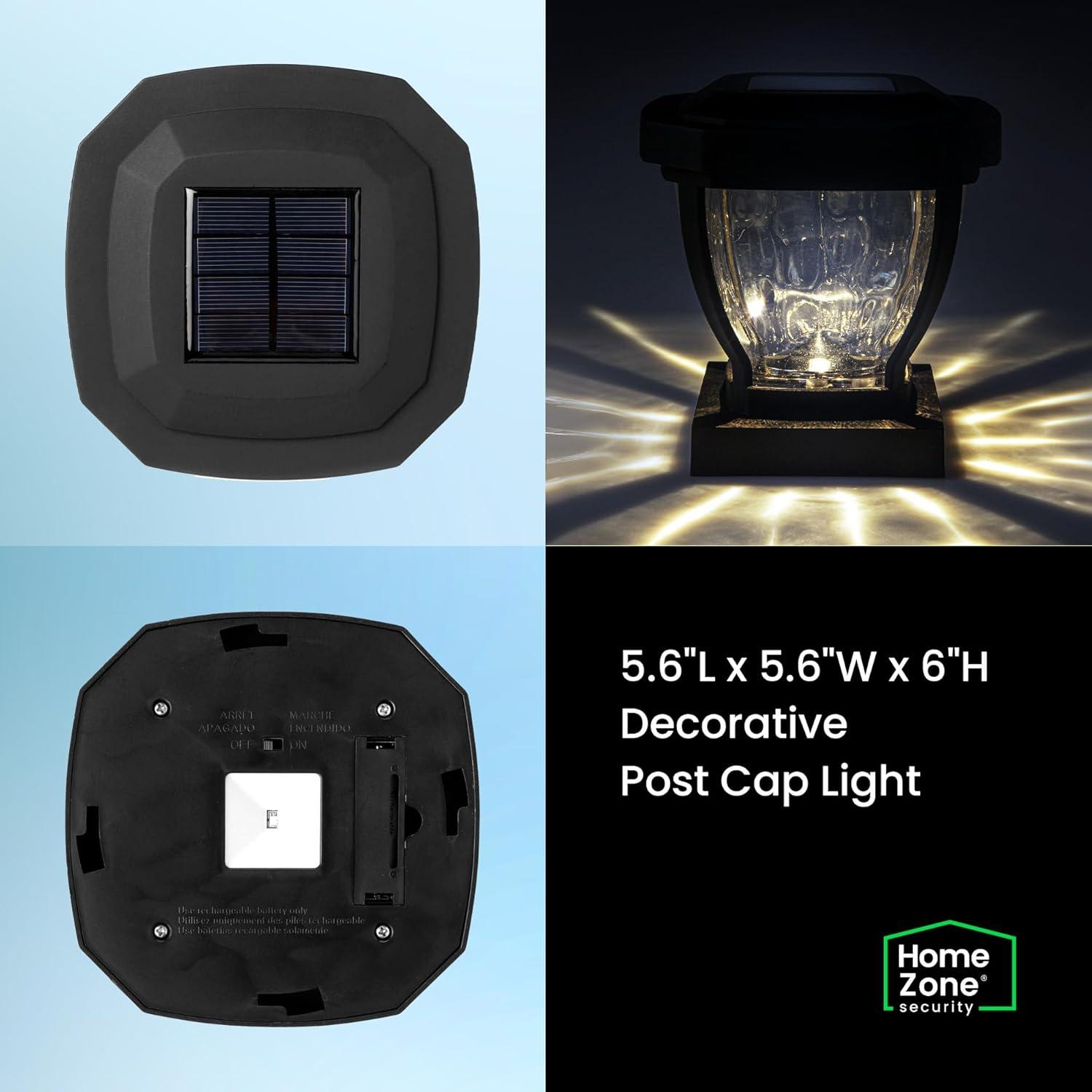 Home Zone Security Solar Post Cap Lights - Decorative Glass LED Outdoor Fits 3.5 x 3.5 in. Post Lights, Black (12-Pack)