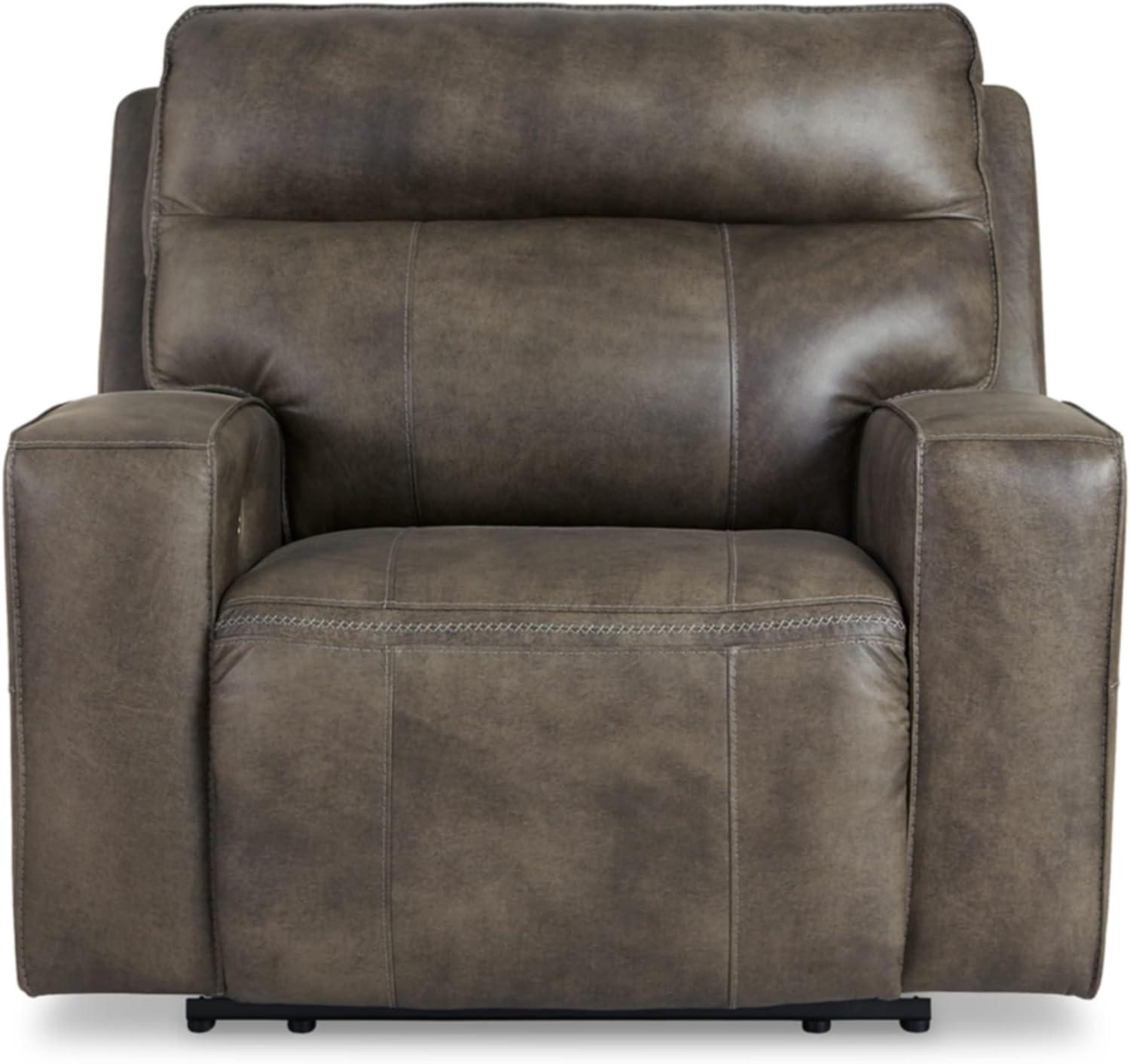 Gray Concrete Genuine Leather Power Recliner with Metal Frame