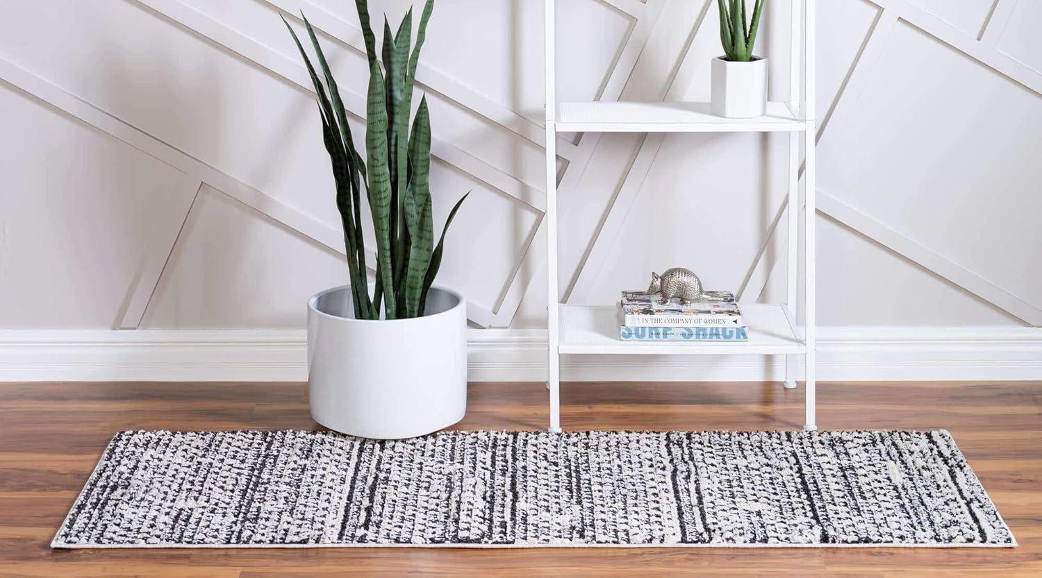 Ivory Geometric Synthetic 2' 2" x 6' 0" Indoor Runner Rug