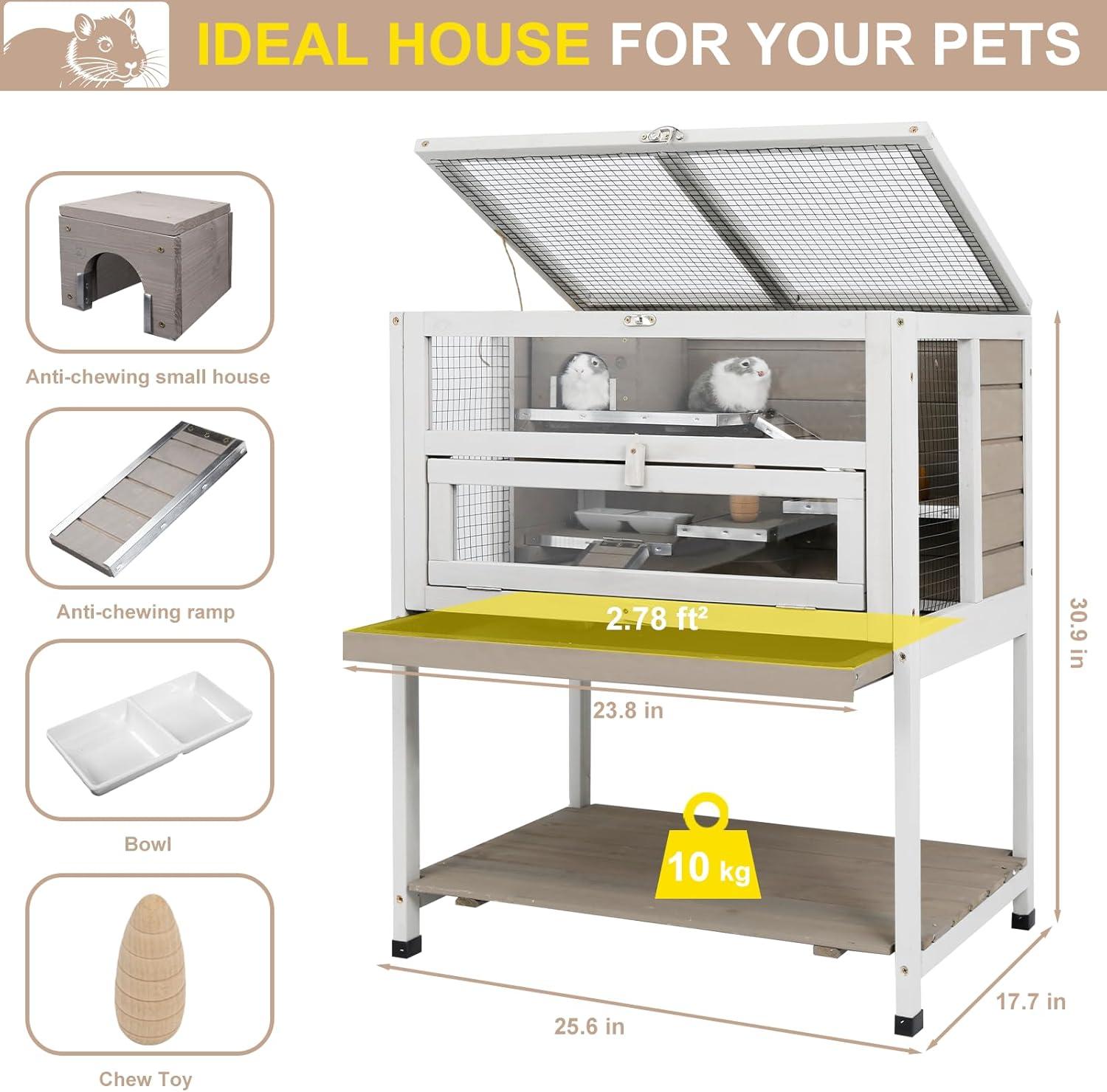 PETSCOSSET 3-Tier Wooden Hamster Cage with Storage Shelf Indoor Outdoor Large Guinea Pig Cage House and Habitat