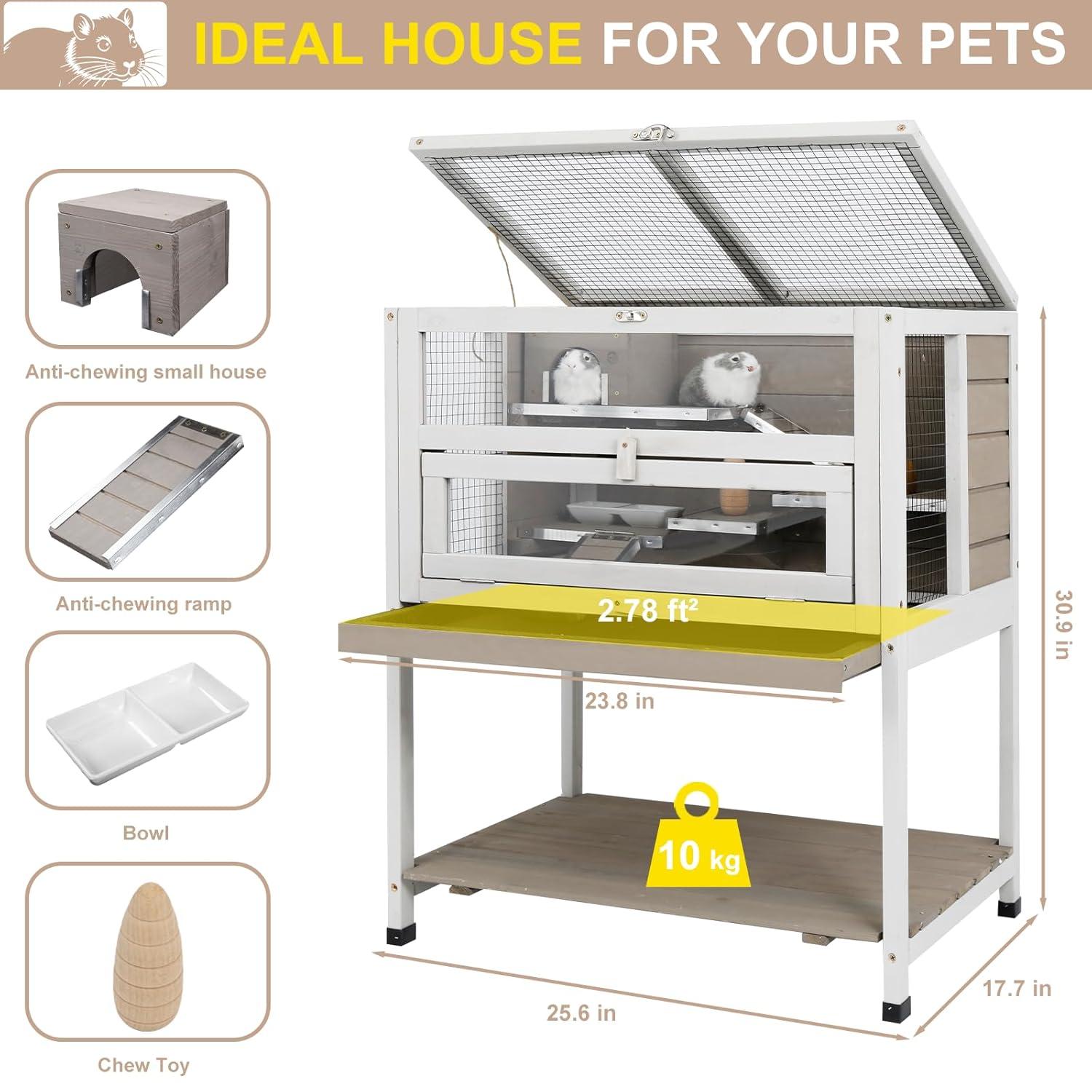 PETSCOSSET 3-Tier Wooden Hamster Cage with Storage Shelf Indoor Outdoor Large Guinea Pig Cage House and Habitat