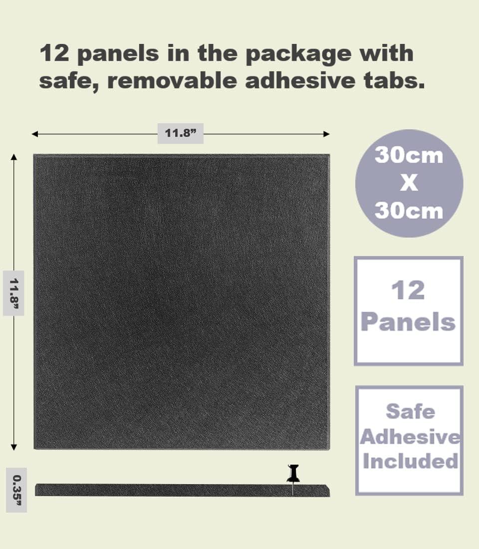 Large Cork Board Alternative 48" x 36", Black Bulletin Board, 12 Pack Felt Wall Tiles With 50 Pushpins, Pin Board Tack Board for Office (Dark Blue)