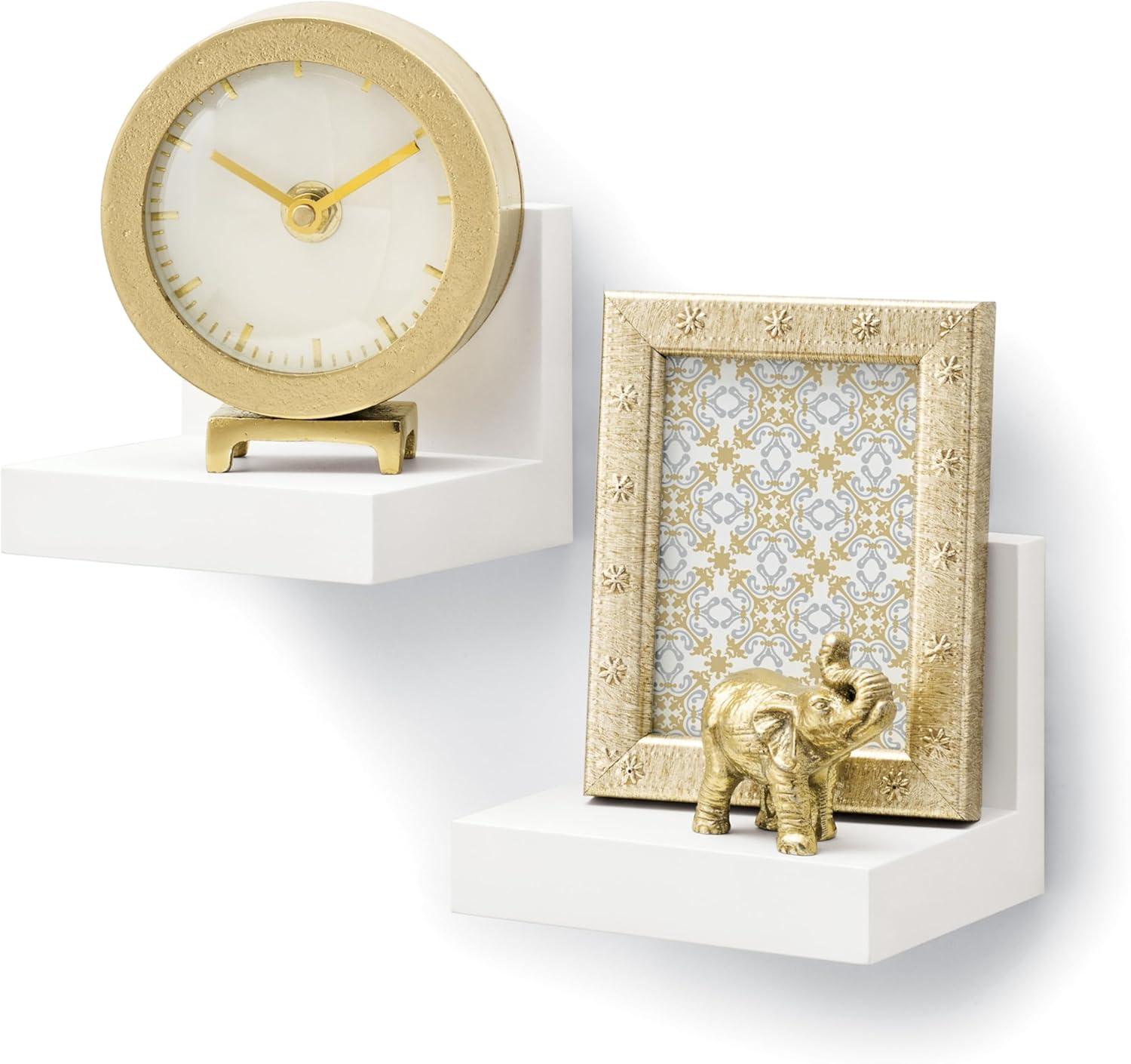 Command Display Ledges White: Floating Wall Shelf Set, 2 Picture Ledges, Off-White, Plastic, No Tools Needed