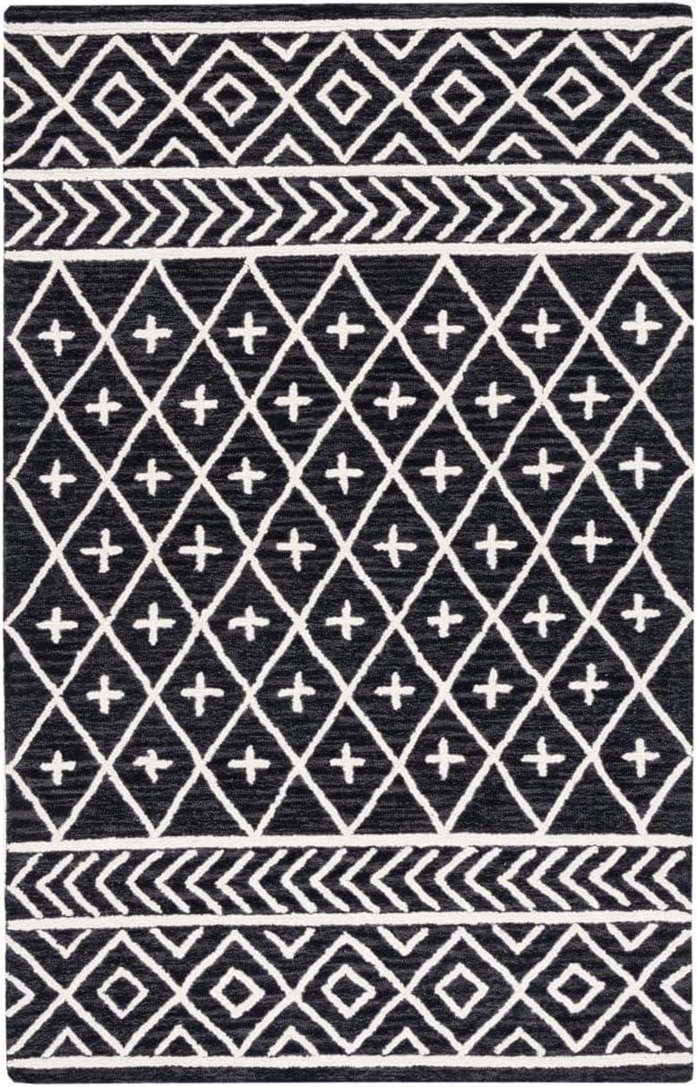 Handmade Black and Ivory Wool Tufted Area Rug, 8' x 10'