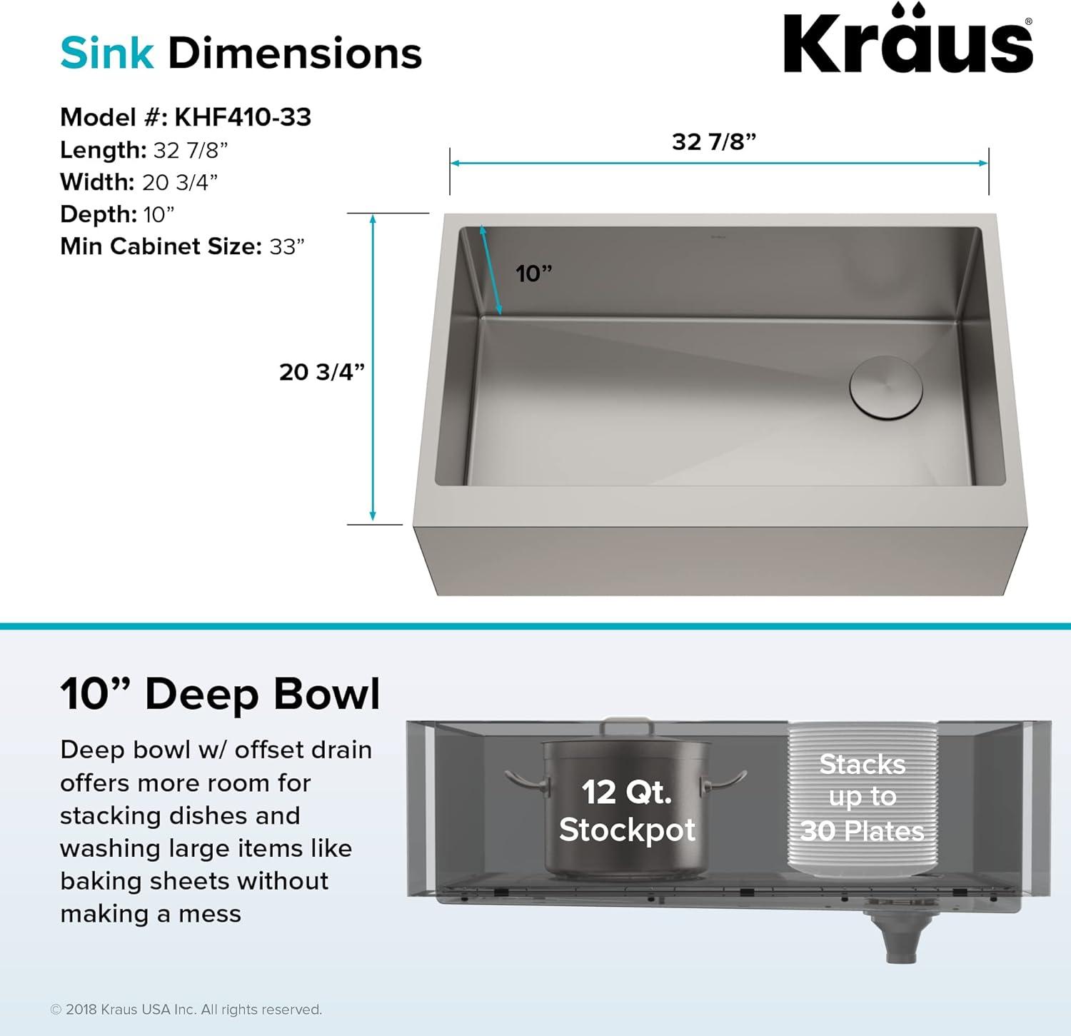 KRAUS Standart Pro Apron Front Farmhouse 16 Gauge Single Bowl Stainless Steel Kitchen Sink