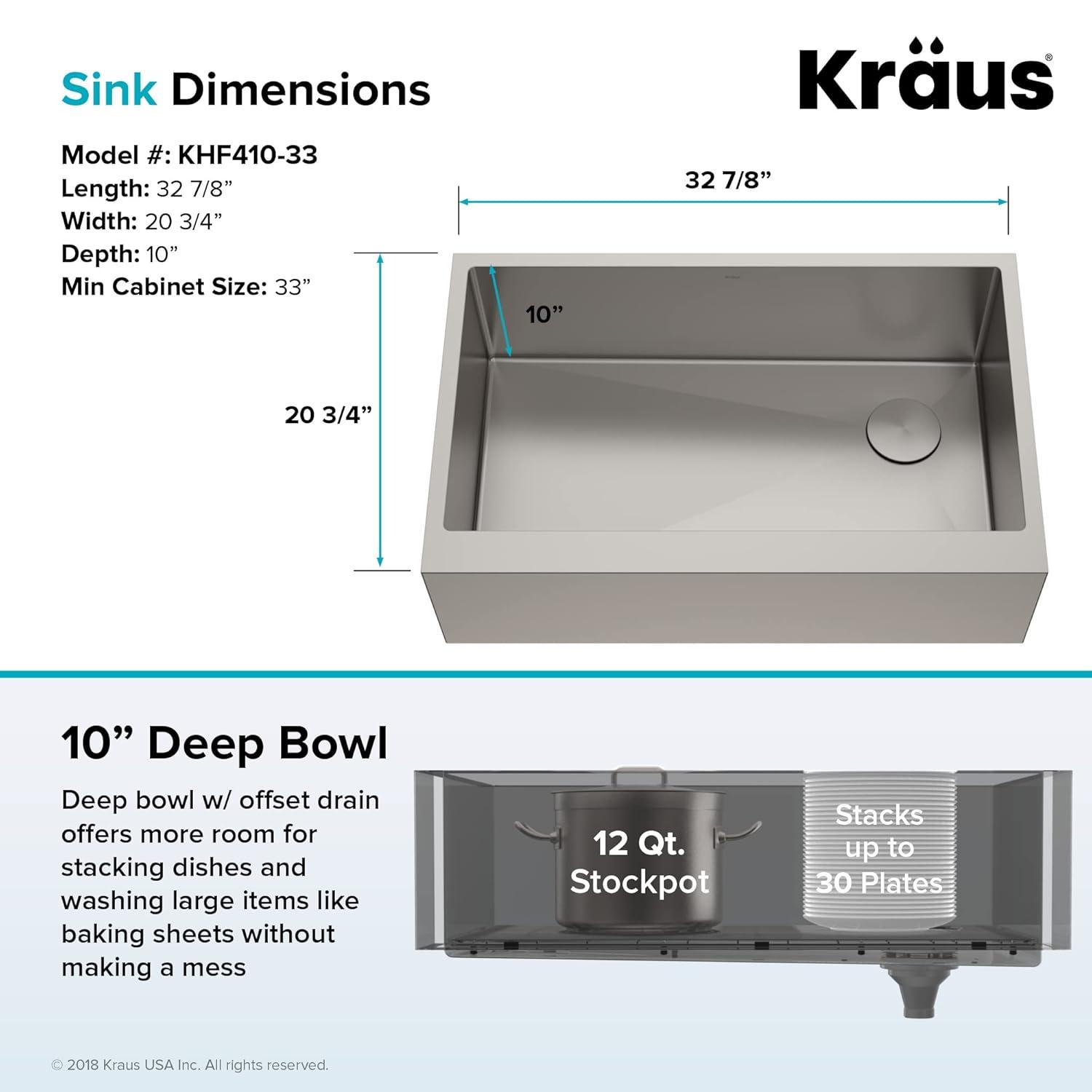 KRAUS Standart Pro Apron Front Farmhouse 16 Gauge Single Bowl Stainless Steel Kitchen Sink