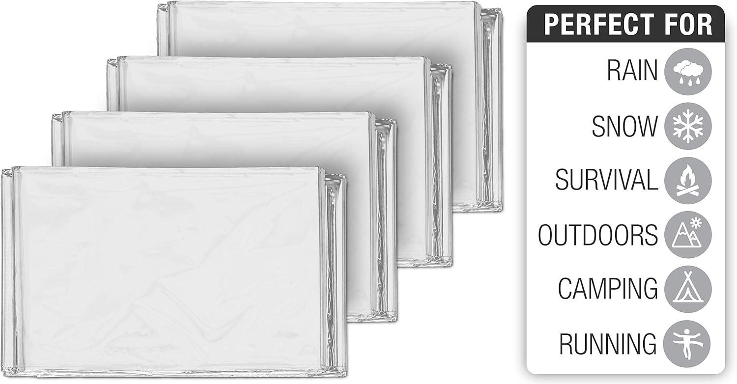 Swiss Safe Emergency Mylar Thermal Blankets Premium 12-Micron 52" X 82" Silver 10-Pack
