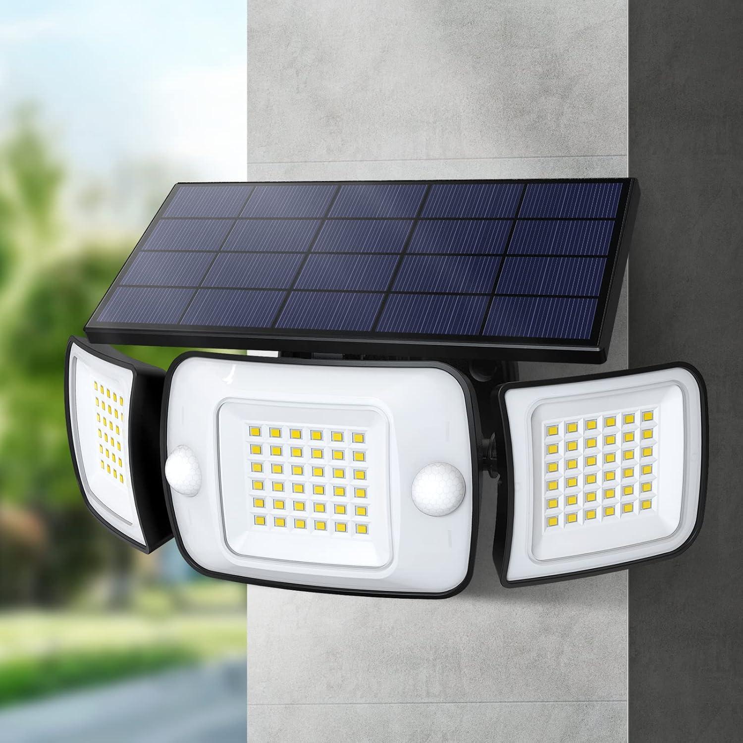 intelamp Solar Outdoor Lights,6000mAh Motion Sensor with Dual Sensors,Waterproof Solar Flood Lights 270°Wide Angle for Outside with 3 Modes