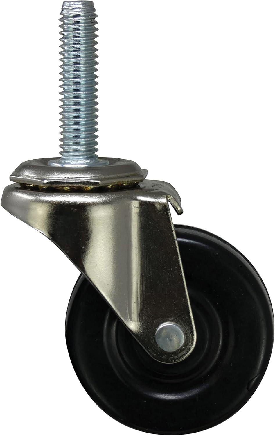 2-Inch Black Rubber Swivel Stem Caster with Ball Bearing