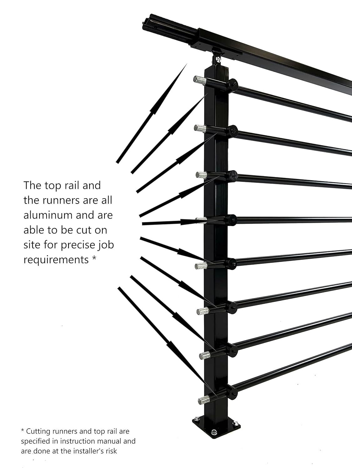 Concept Fusion Modern Horizontal Adjustable Railing Banister System for Staircases Balconies and Decks Complete Guard Railing Kit