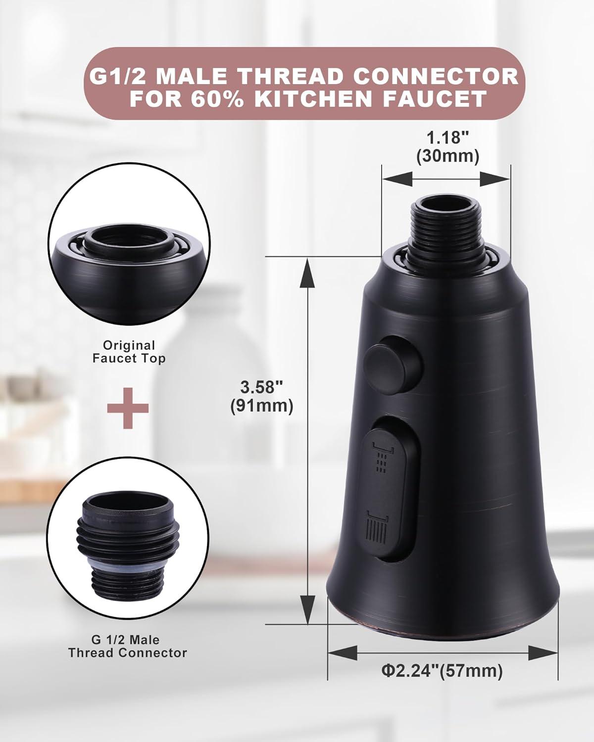 Oil Rubbed Bronze 3-Function Kitchen Faucet Spray Head with Adapters