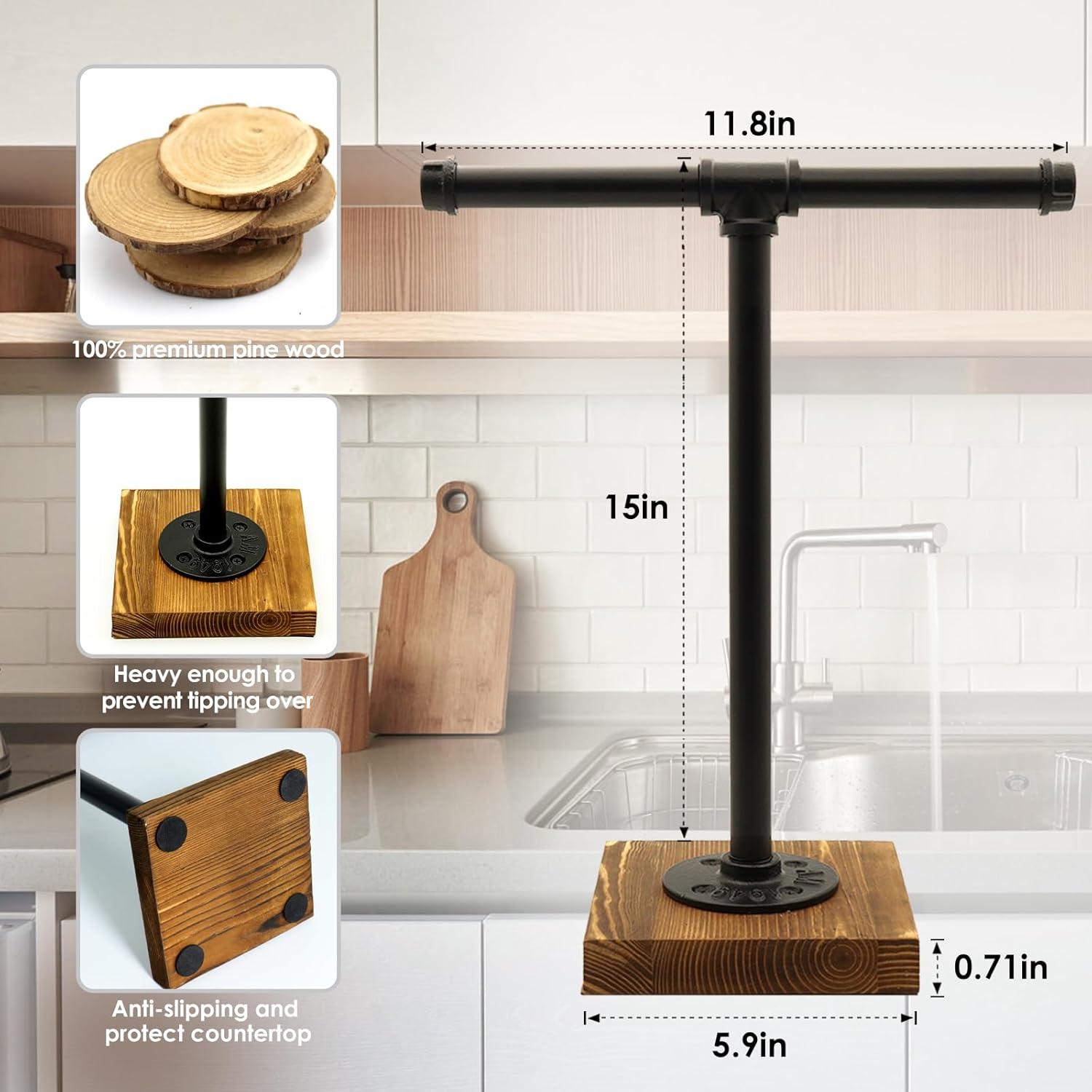 Hand Towel Holder, T-Shape Height 15'' Black Hand Towel Holder Stand, Free Standing Hand Towel Stand for Bathroom Countertop