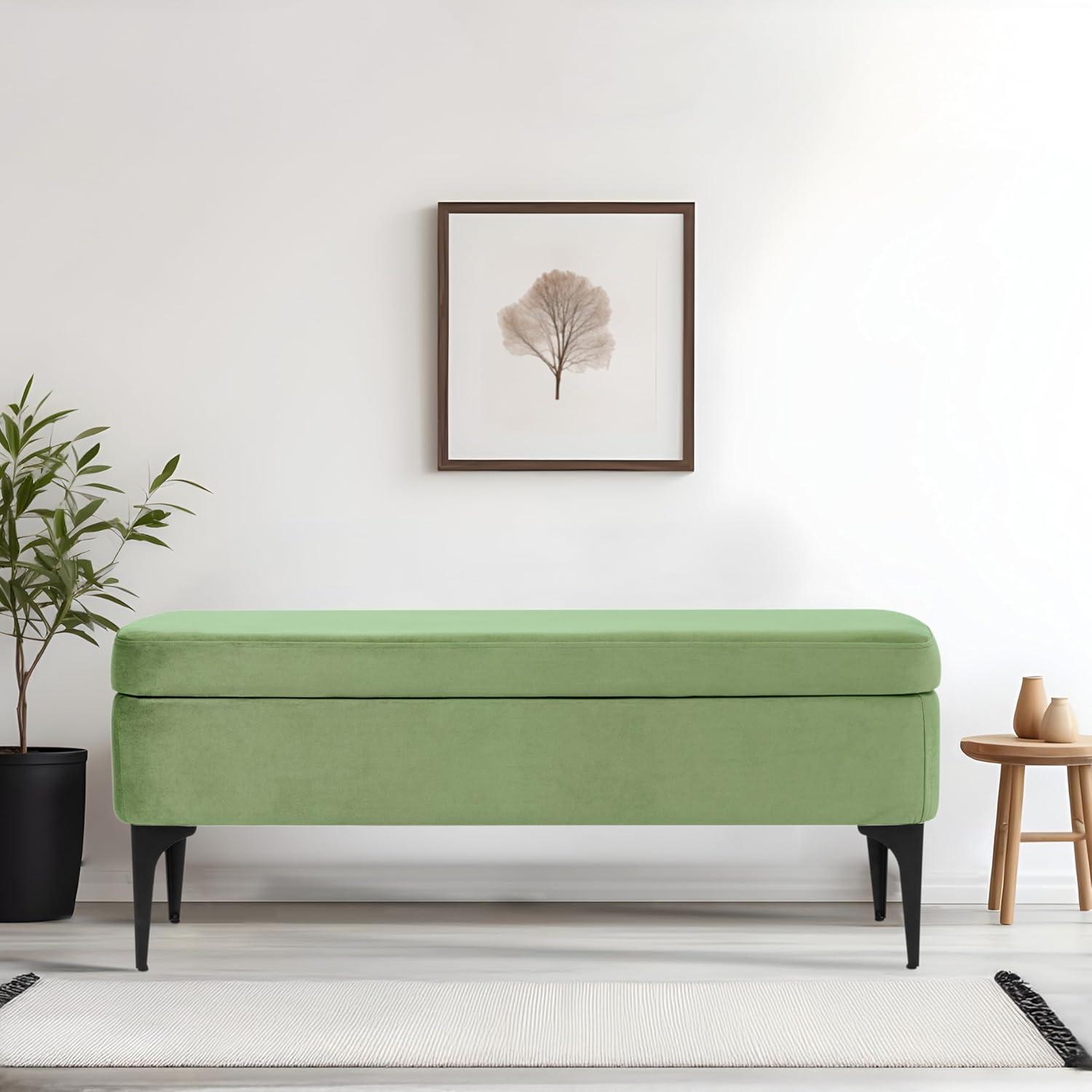Large Modern Storage Bench Green Velvet - HomePop