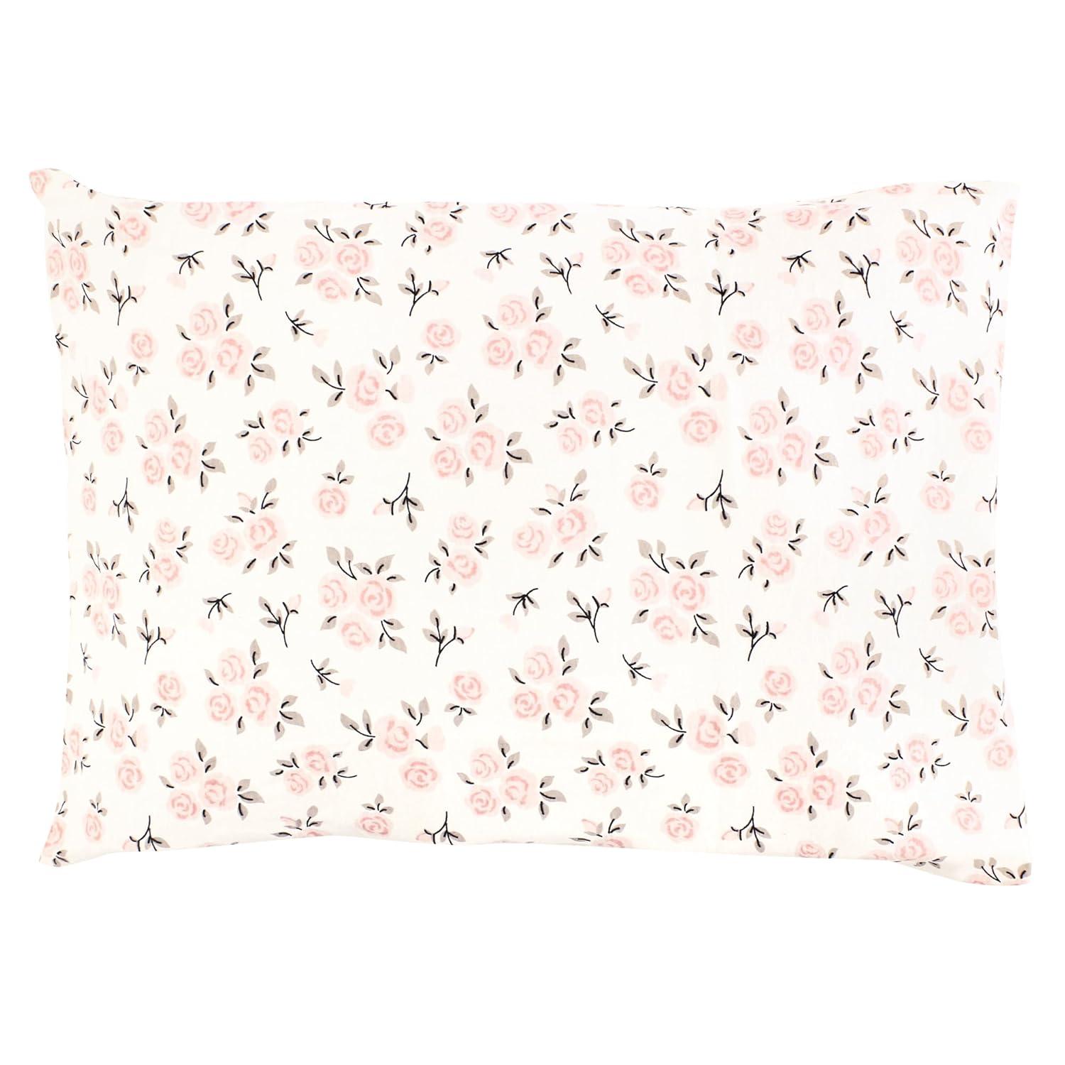 Hudson Baby Infant Girl Cotton Toddler Pillow Case, Neutral Pink Floral, One Size