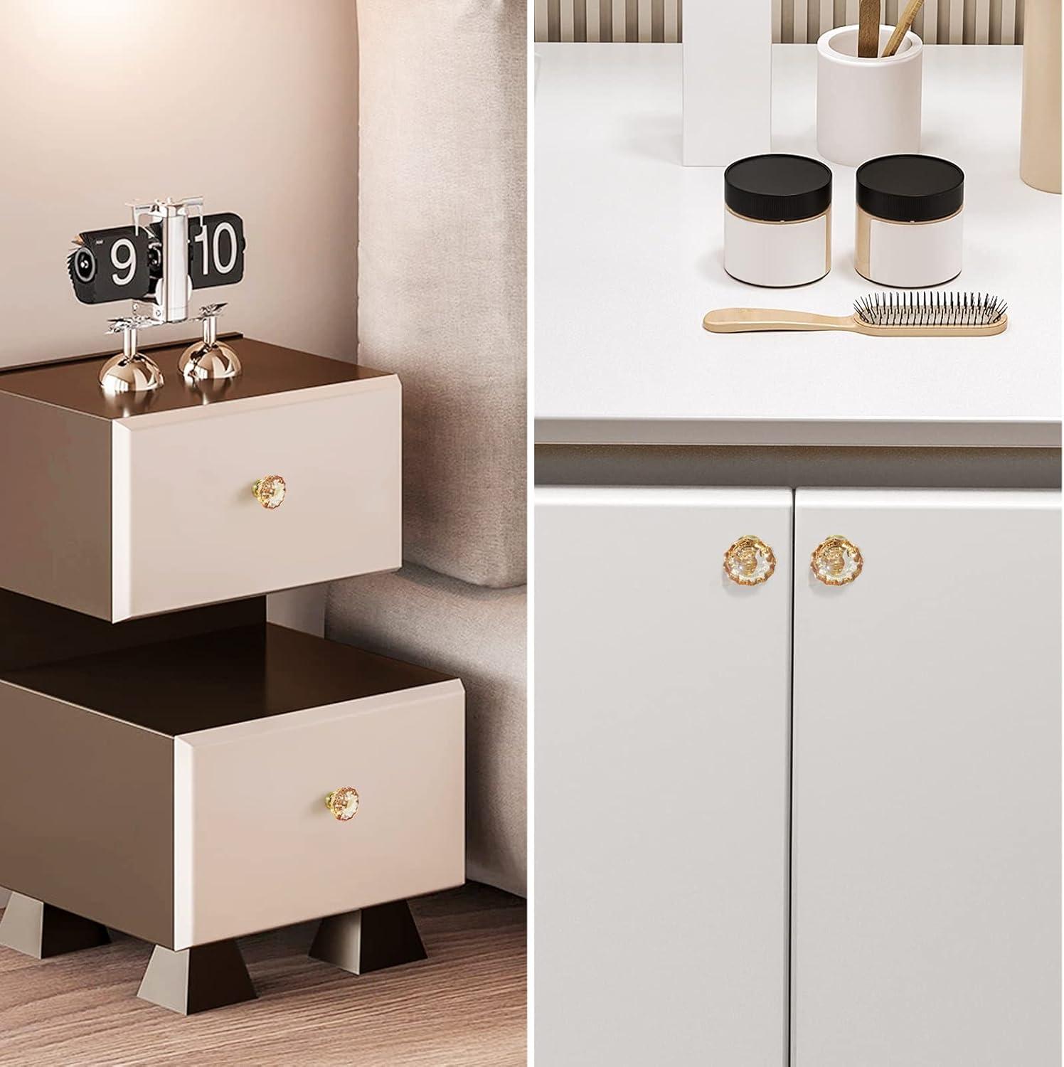 Champagne Crystal Cabinet Knobs and Pulls 8 Pack,Glass Knobs for Dresser Drawers with Satin Brass/Brushed Gold Base