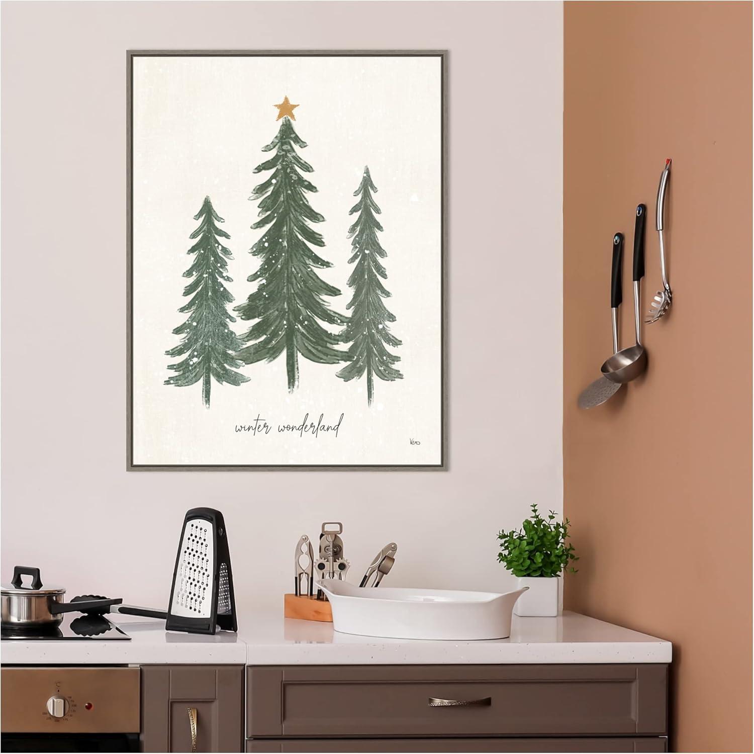 Amanti Art Woodland Christmas Trees by Veronique Charron Canvas Wall Art Print Framed 23 x 30-in.