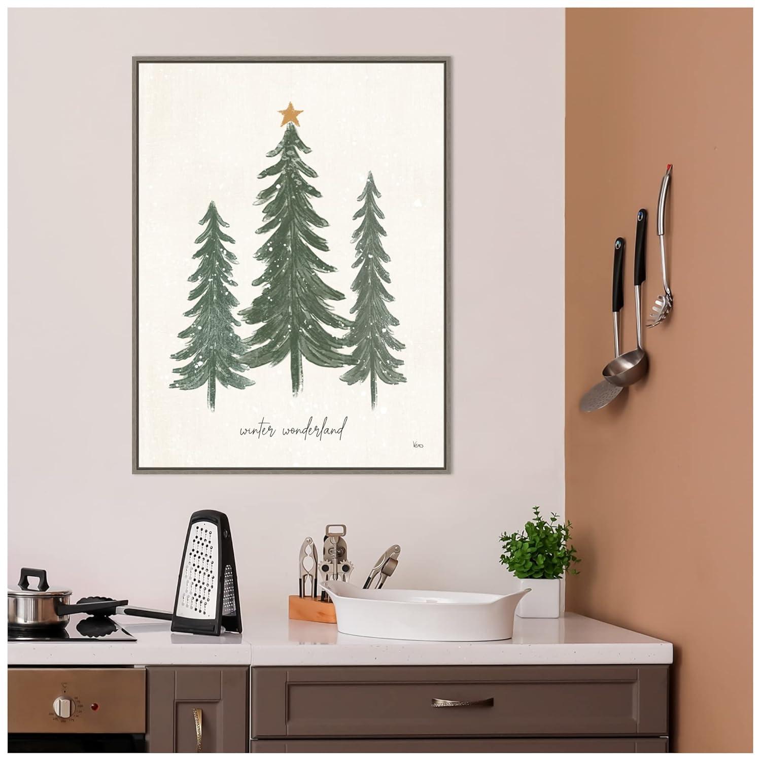 Amanti Art Woodland Christmas Trees by Veronique Charron Canvas Wall Art Print Framed 23 x 30-in.