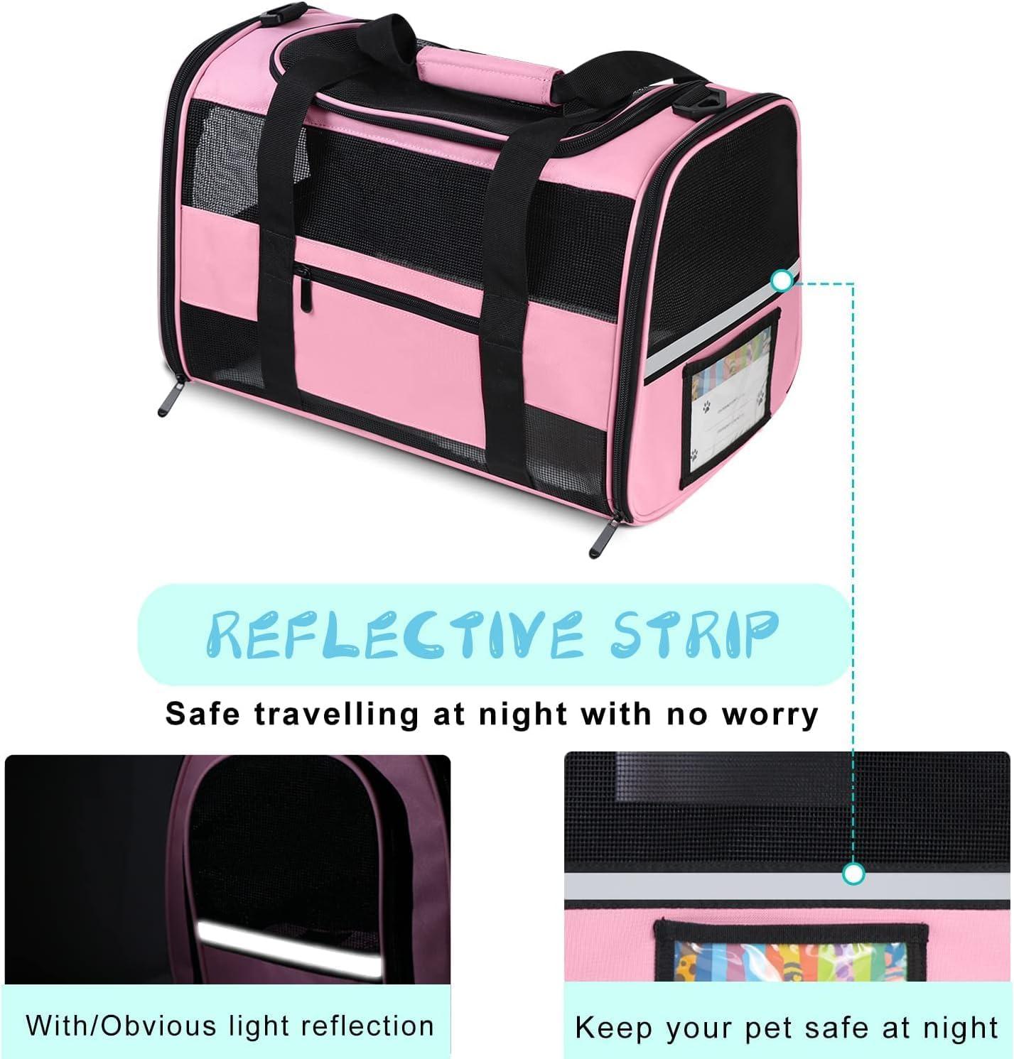 Cat Carrier Pet Carriers Airline Approved for Small Dogs Kitten Carriers for Small Medium Cats Under 15lb, Collapsible Soft Sided TSA Approved Travel Carrier, Pink