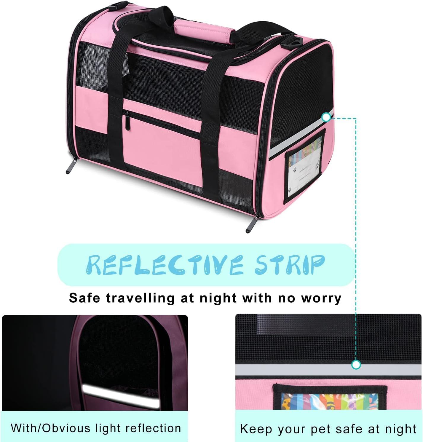 Cat Carrier Pet Carriers Airline Approved for Small Dogs Kitten Carriers for Small Medium Cats Under 15lb, Collapsible Soft Sided TSA Approved Travel Carrier, Pink