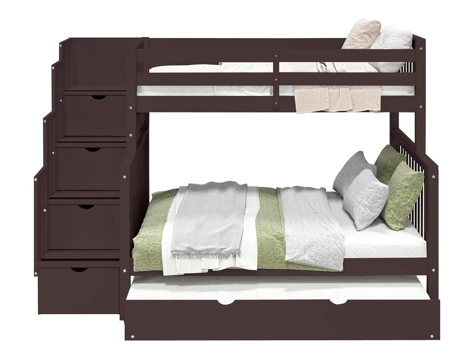 Bedz King - Literas con Escalera Doble con 4 Cajones en los Escalones y una Cama Nido Doble, Color Blanco