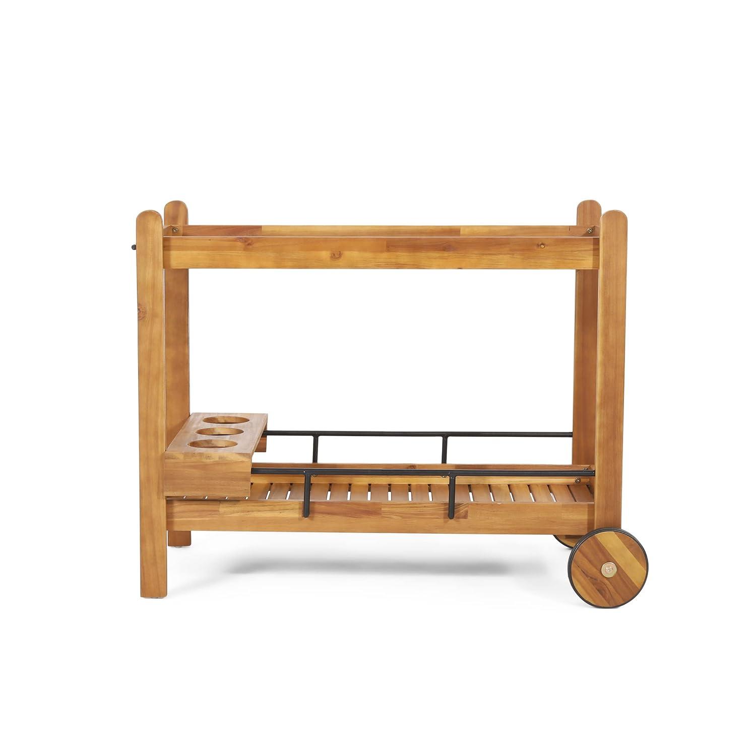 Christopher Knight Home Bavier Outdoor  Acacia Wood 2 Tiered Bar Cart with Bottle Holders by