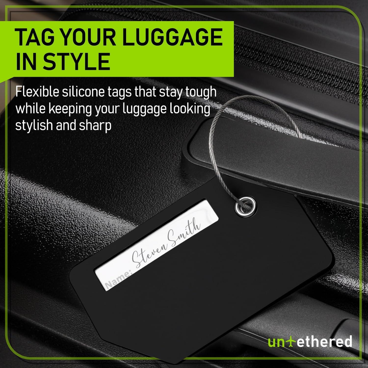 Untethered 4-Pack Luggage Tag Set | Luggage Tags, Luggage Tags for Suitcases, Bag Tag, Luggage Tags 4 Pack, Suitcase Tags, Identifiers Travel Bag Tags for Luggage, Name Travel Tags for Luggage