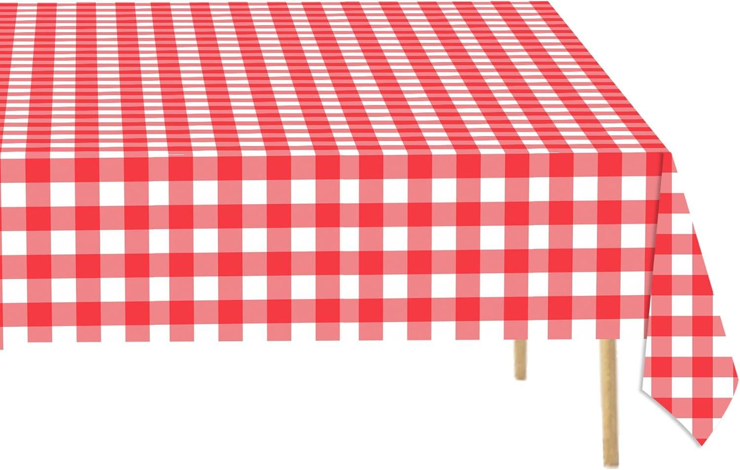 ARCOCO-3 Pack Red and White Checkered Tablecloth, 54 X 108Inch Plastic Red Gingham Table Cloth Disposable Spring Picnic Tablecloths Waterproof Red Checkered Table Cover for BBQ Picnic Barbecue Birthd