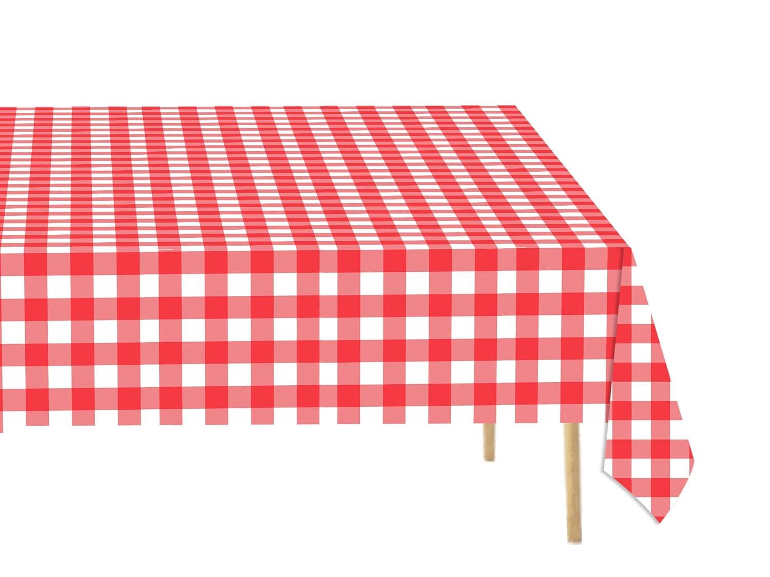 ARCOCO-3 Pack Red and White Checkered Tablecloth, 54 X 108Inch Plastic Red Gingham Table Cloth Disposable Spring Picnic Tablecloths Waterproof Red Checkered Table Cover for BBQ Picnic Barbecue Birthd